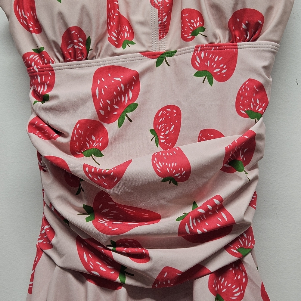 AONTUS Strawberry Print Swimdress One Piece Swimsuit Size M Tummy Control - Picture 8 of 12